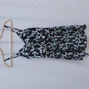 Eclair women L spaghetti straps floral dress above knee blue sleeveless